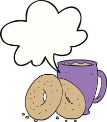cartoon coffee and donuts and speech bubble