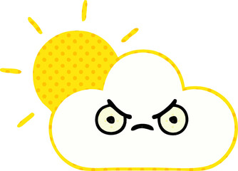 comic book style cartoon sunshine and cloud