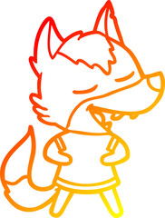 warm gradient line drawing cartoon wolf laughing