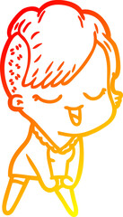warm gradient line drawing happy cartoon girl
