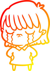 warm gradient line drawing cartoon woman crying