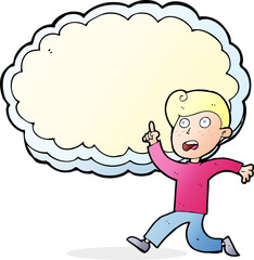 cartoon running boy and cloud