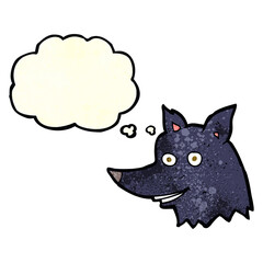 cartoon wolf head with thought bubble