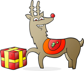 cartoon christmas reindeer with present