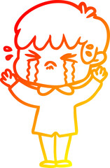 warm gradient line drawing cartoon boy crying