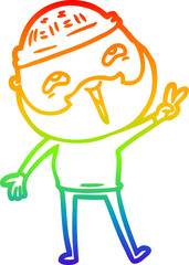 rainbow gradient line drawing cartoon happy bearded man