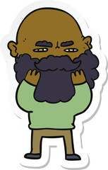 sticker of a cartoon man with beard frowning checking his beard