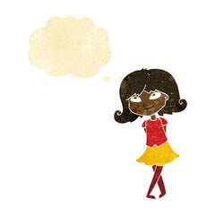 cartoon clever girl with thought bubble