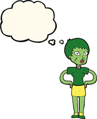 cartoon halloween girl with thought bubble