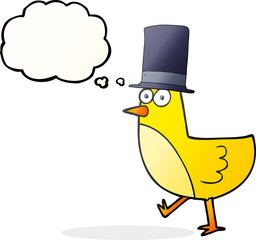 thought bubble cartoon bird wearing hat