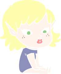 pretty flat color style cartoon elf girl