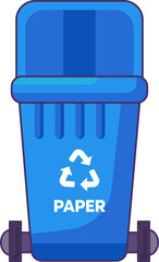 Opened transportable container with lid for storing, recycling and sorting used household paper waste. Empty trash bin for scrap paper and cardboard boxes. Simple cartoon outline vector