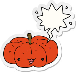 cartoon pumpkin and speech bubble sticker