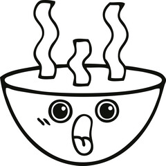 line drawing cartoon bowl of hot soup
