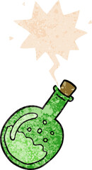 cartoon potion and speech bubble in retro textured style