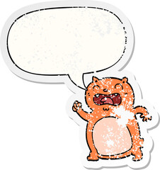 cartoon cat and speech bubble distressed sticker