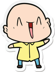 sticker of a happy cartoon bald man