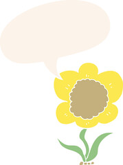 cartoon flower and speech bubble in retro style