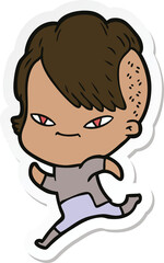 sticker of a cute cartoon girl with hipster haircut
