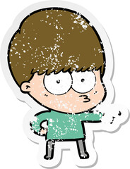 distressed sticker of a nervous cartoon boy