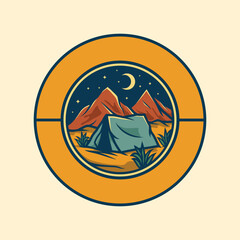 Hand Drawn Badge Mountain Camp Illustrations