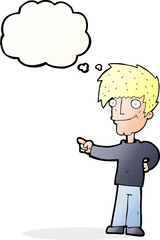 cartoon man pointing with thought bubble