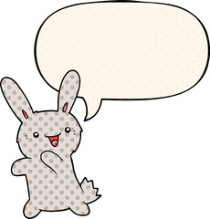 cartoon rabbit and speech bubble in comic book style
