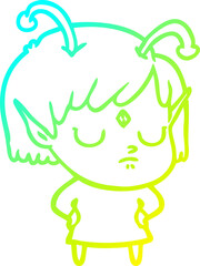 cold gradient line drawing cartoon alien girl