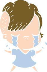 flat color style cartoon crying girl