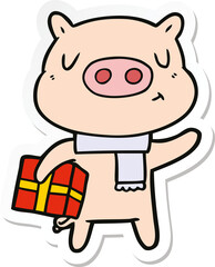sticker of a cartoon christmas pig