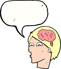 cartoon head with brain symbol with speech bubble