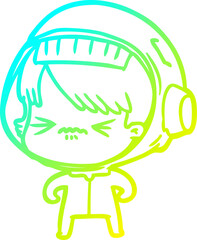 cold gradient line drawing angry cartoon space girl