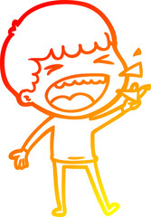 warm gradient line drawing cartoon laughing man
