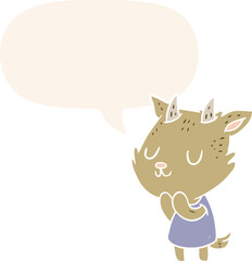 cute cartoon goat and speech bubble in retro style