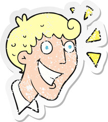 retro distressed sticker of a cartoon excited man
