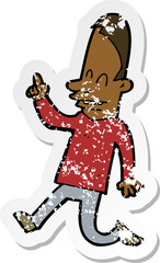 retro distressed sticker of a cartoon happy man pointing