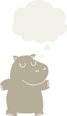 cartoon hippo and thought bubble in retro style