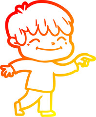 warm gradient line drawing cartoon happy boy