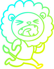 cold gradient line drawing cartoon lion running