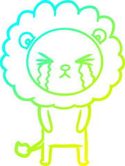 cold gradient line drawing cartoon crying lion