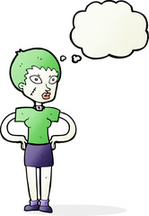 cartoon halloween girl with thought bubble