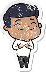 distressed sticker of a happy cartoon man