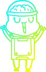 cold gradient line drawing happy cartoon robot