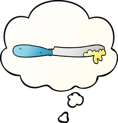 cartoon butter knife and thought bubble in smooth gradient style