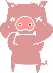 angry flat color style cartoon pig
