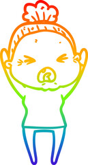 rainbow gradient line drawing cartoon angry old woman