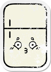 distressed sticker of a cute cartoon fridge freezer