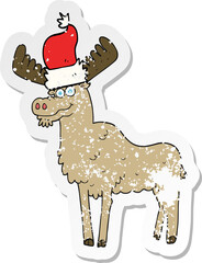 retro distressed sticker of a cartoon christmas moose