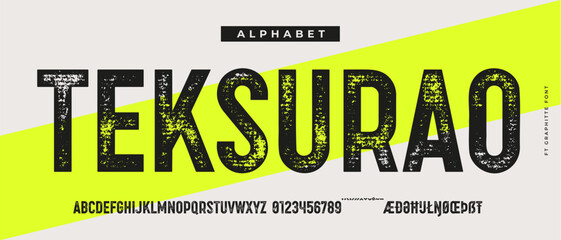 Headline alphabet and font. Bold aged, rough fat uppercase letters with grunge texture. Creative hand-drawn textured font, design, typographic, poster. Grunge scratches alphabet. Vector Illustration - 586631135