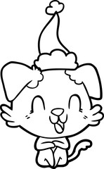 laughing line drawing of a dog wearing santa hat